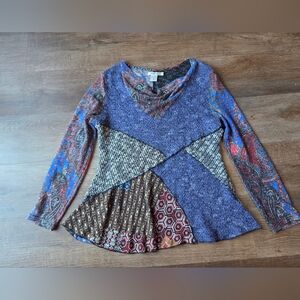 Feratelli Tunic Blouse Lace Patchwork Floral Long Sleeve Boho Art To Wear Fairy